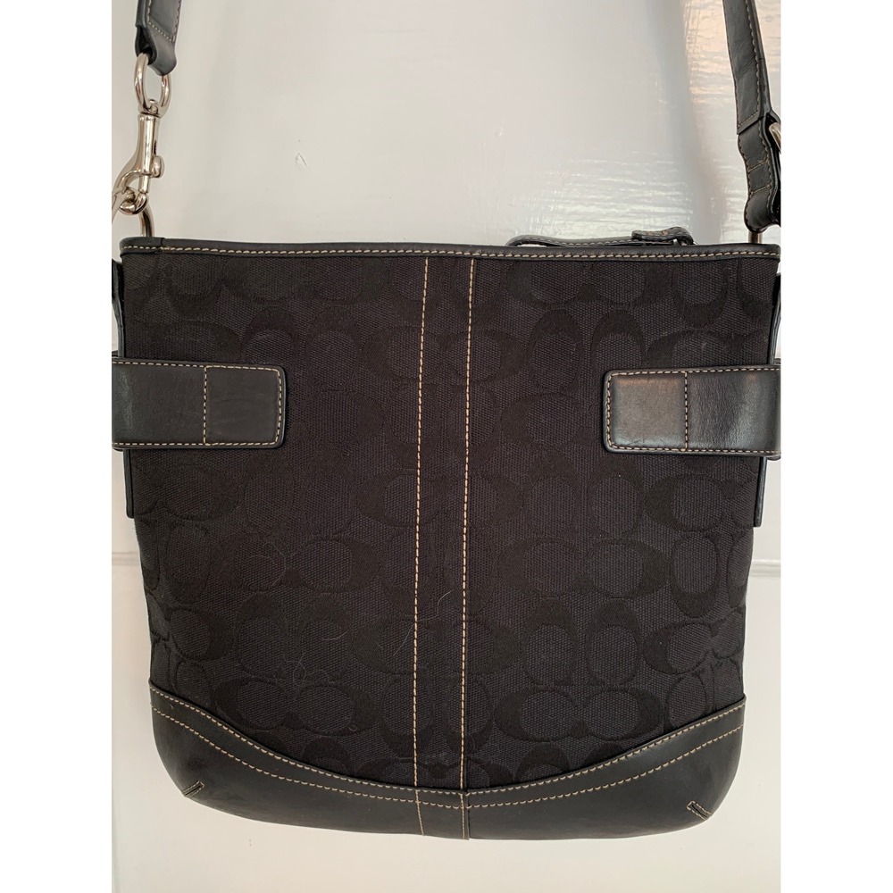 Vintage Coach Black Monogram Canvas Soho Duffle Shoulder Bag Silver Buckles - Picture 3 of 16